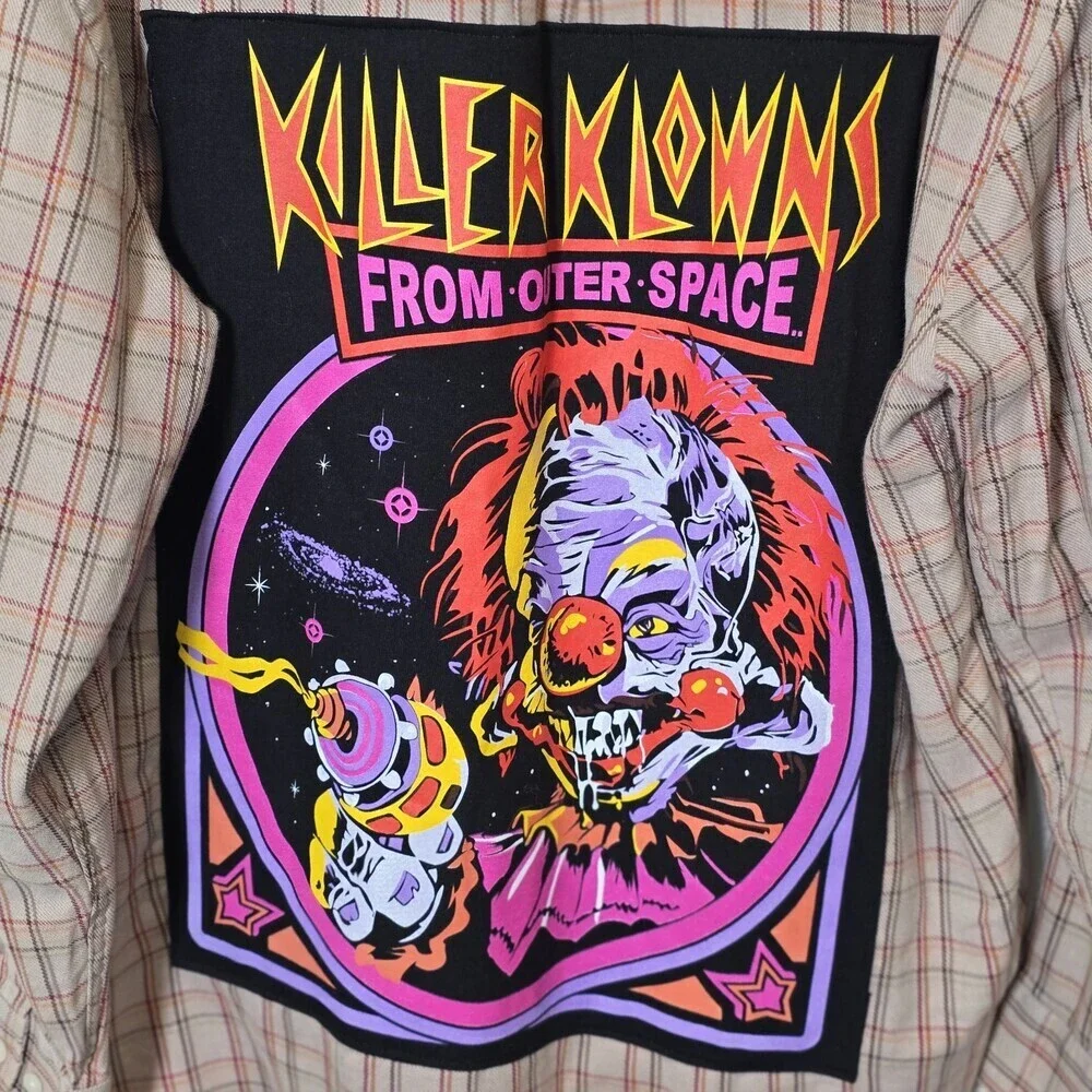 Alan Flusser XL Plaid Button Up Shirt Killer Klowns From Outer Space Graphic - Picture 2 of 9